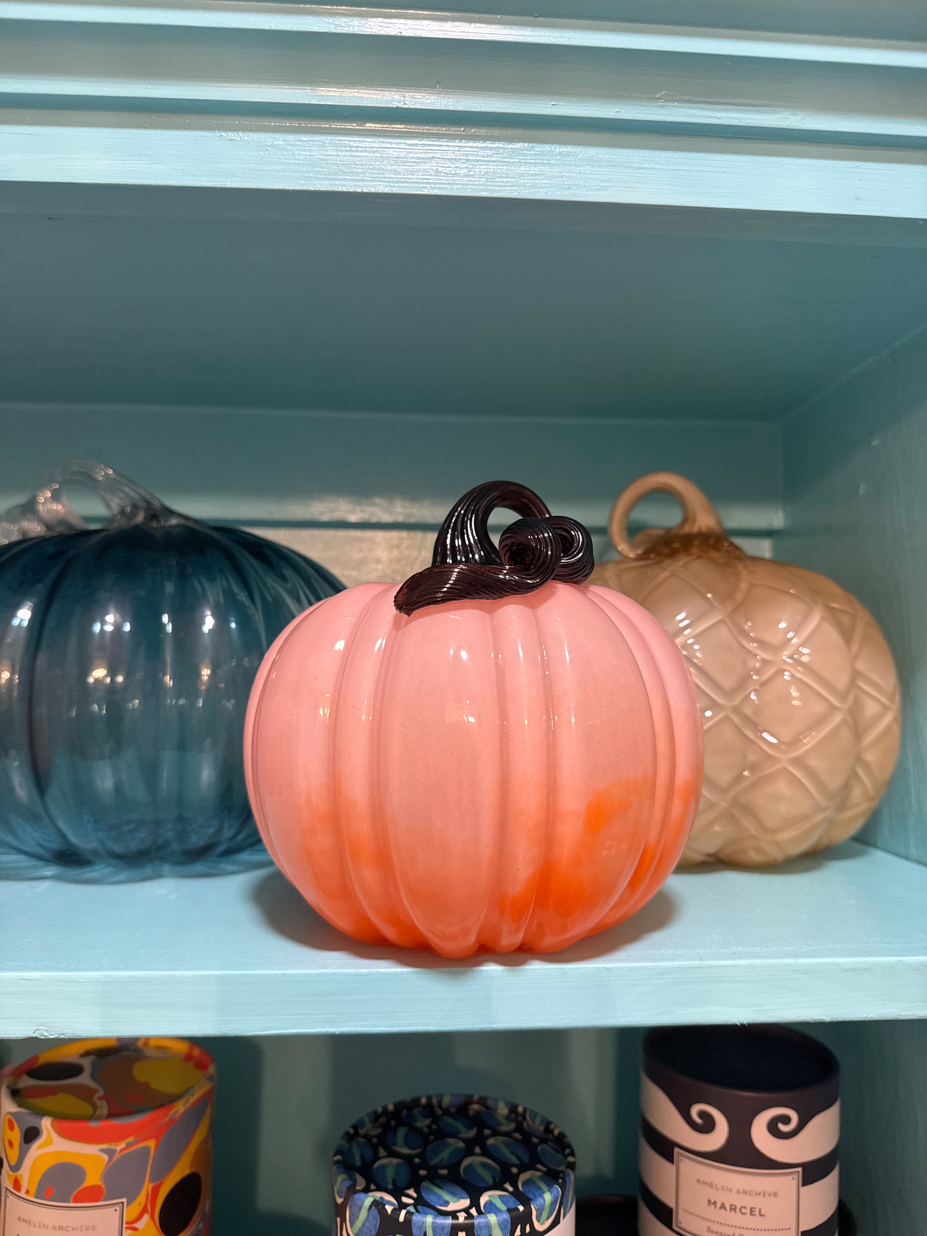 Short Pink and Orange Glass Pumpkin