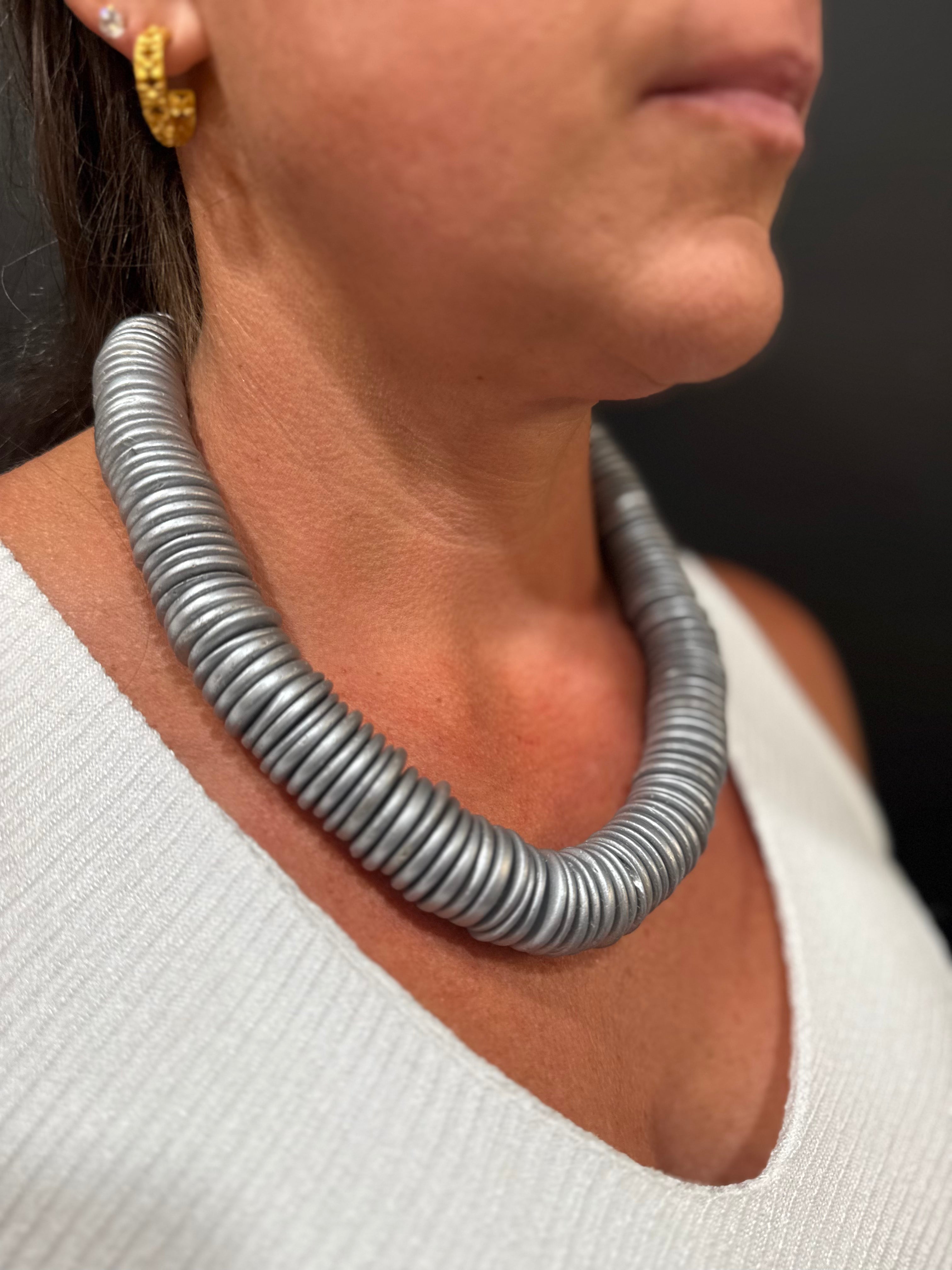 Silver Wood Bead Necklace