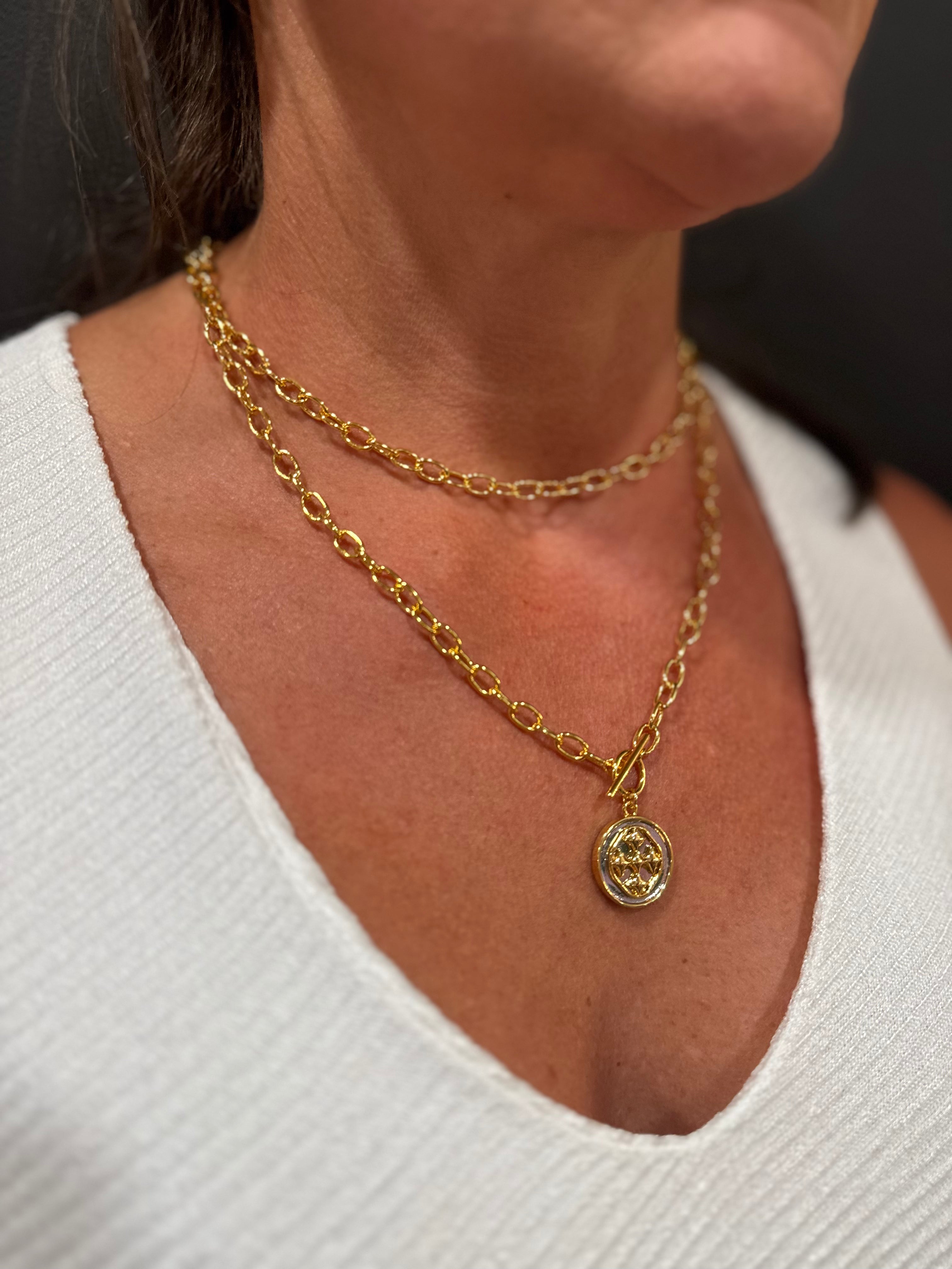 Gracwear Long Single Shield Gold Necklace