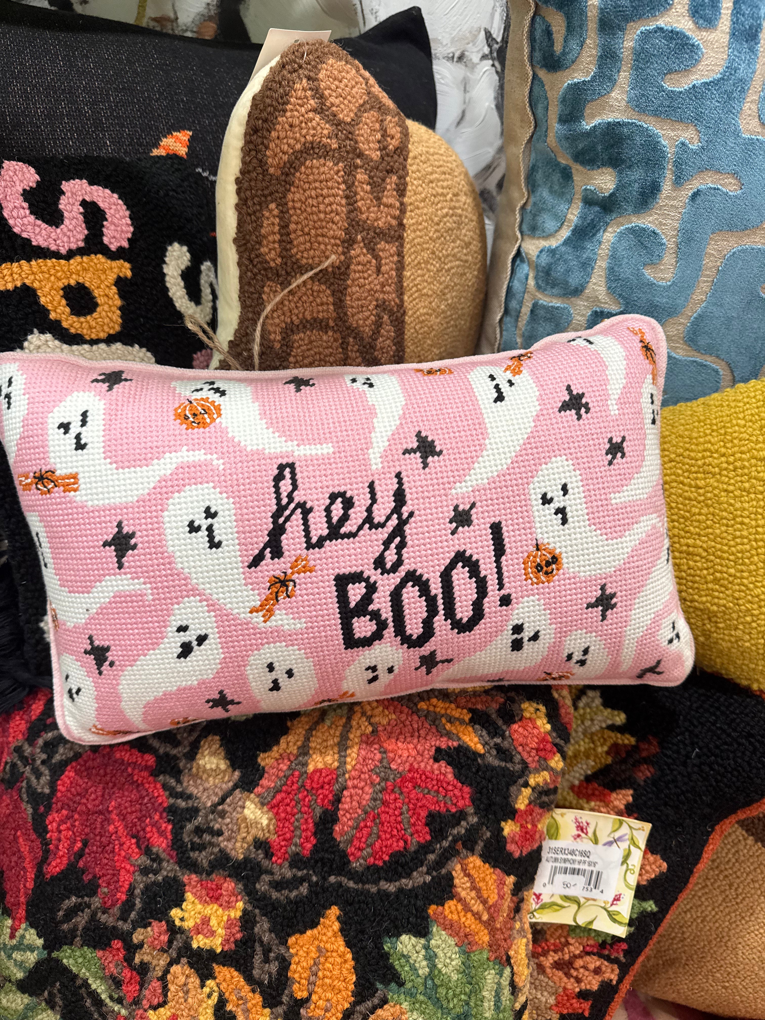Pink "Hey Boo" Pillow