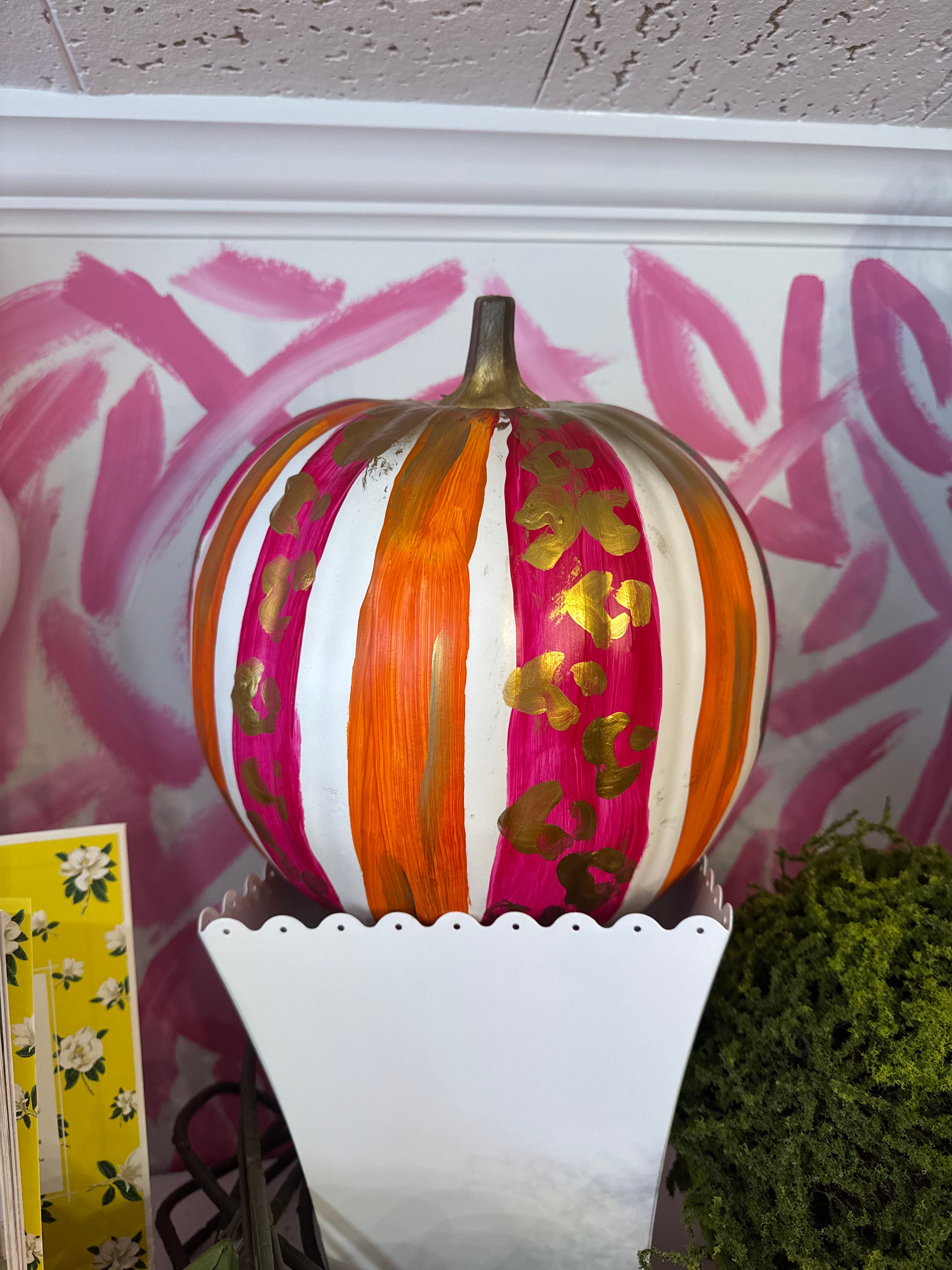 Pink Cheetah Hand Painted Pumpkin