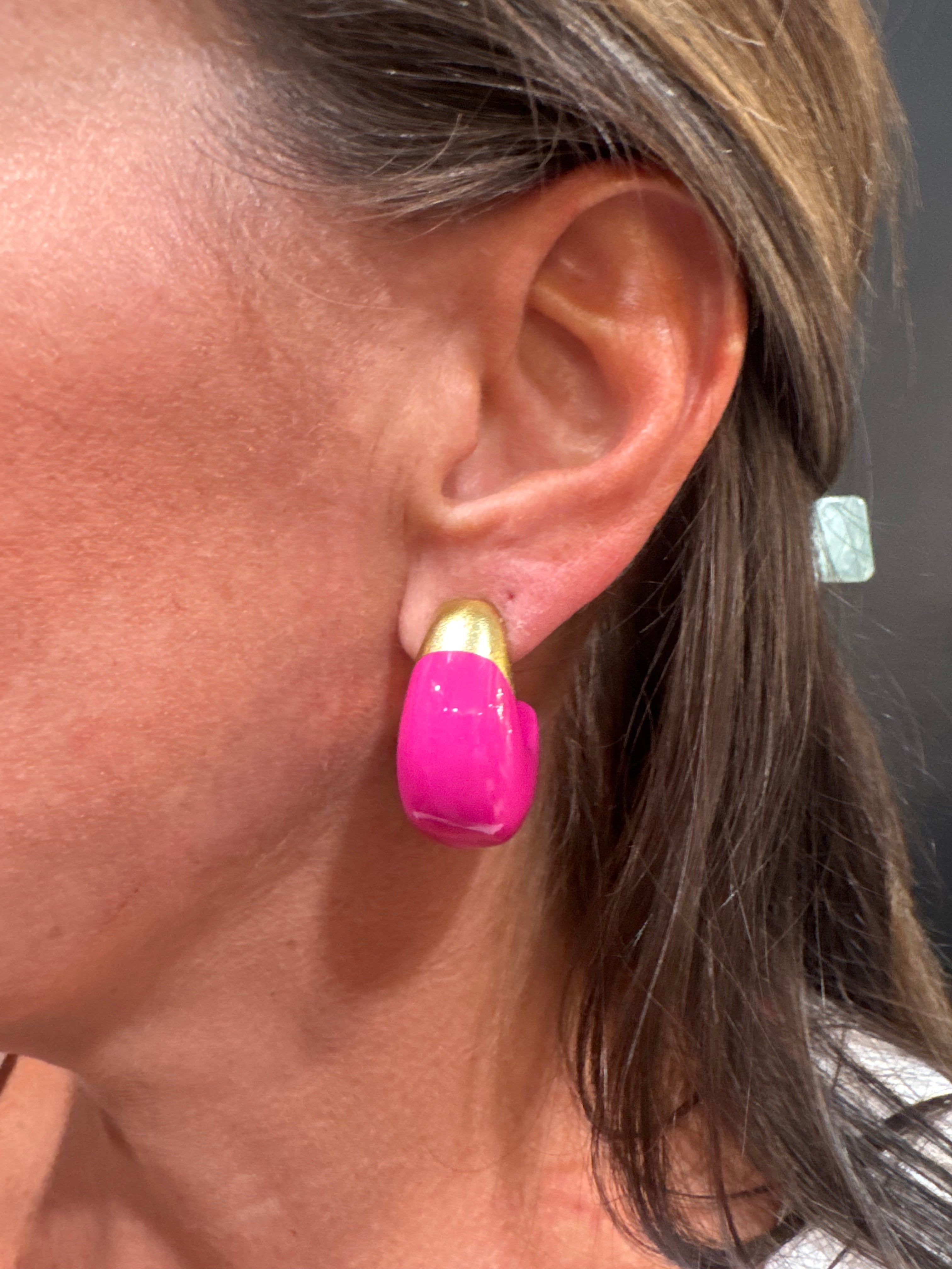 Pink and Gold Elephant Tusk Teardrop Earring