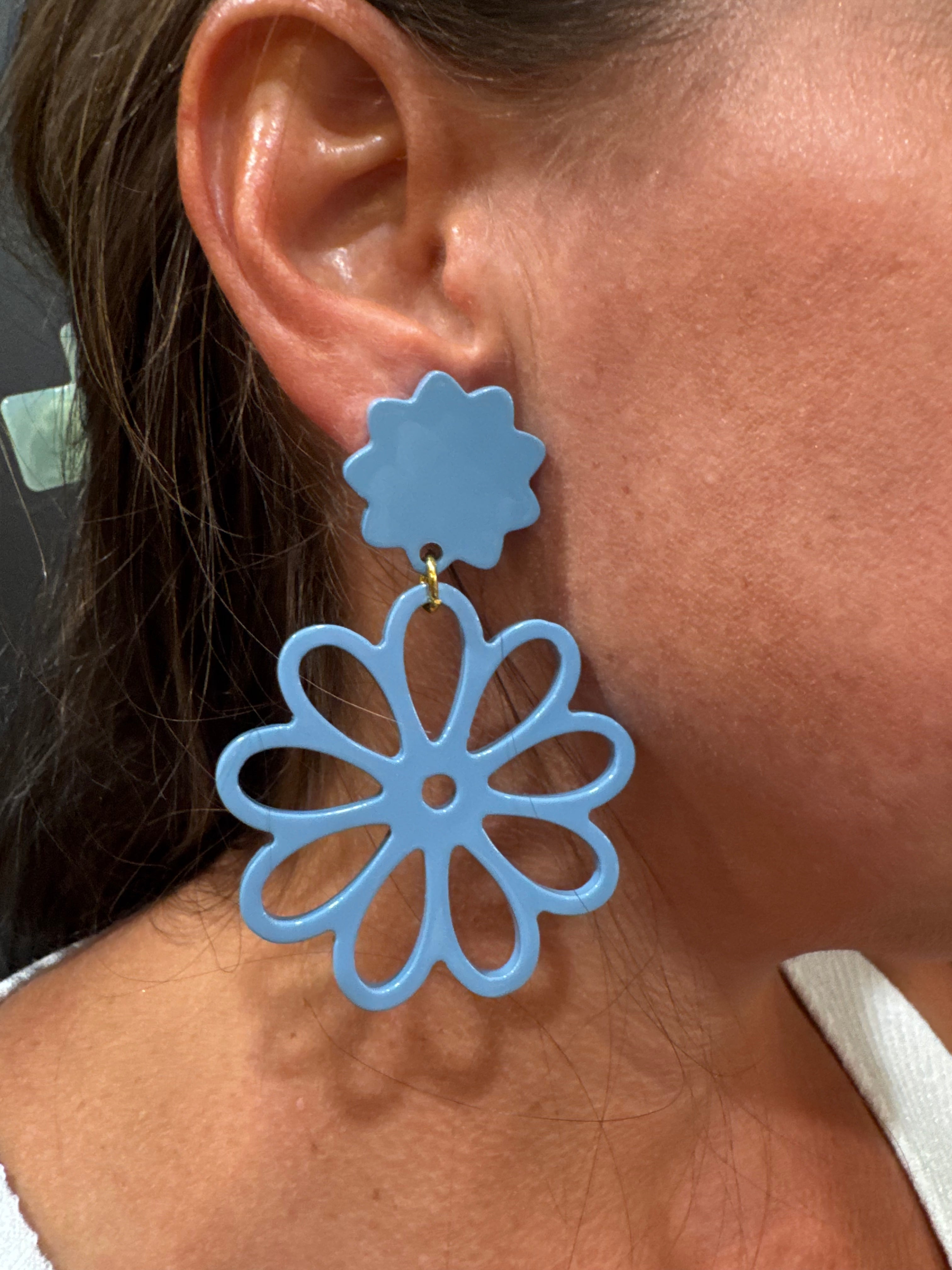 Blue Flower Dangle Earrings