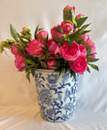 Blue and White Chinoserie Pink Peony arrangement